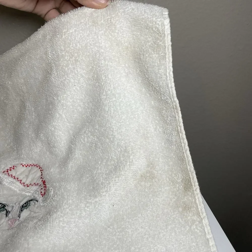 Vintage R.A. Briggs White Cat in Santa Hat 2 Hand Towels Christmas Decor